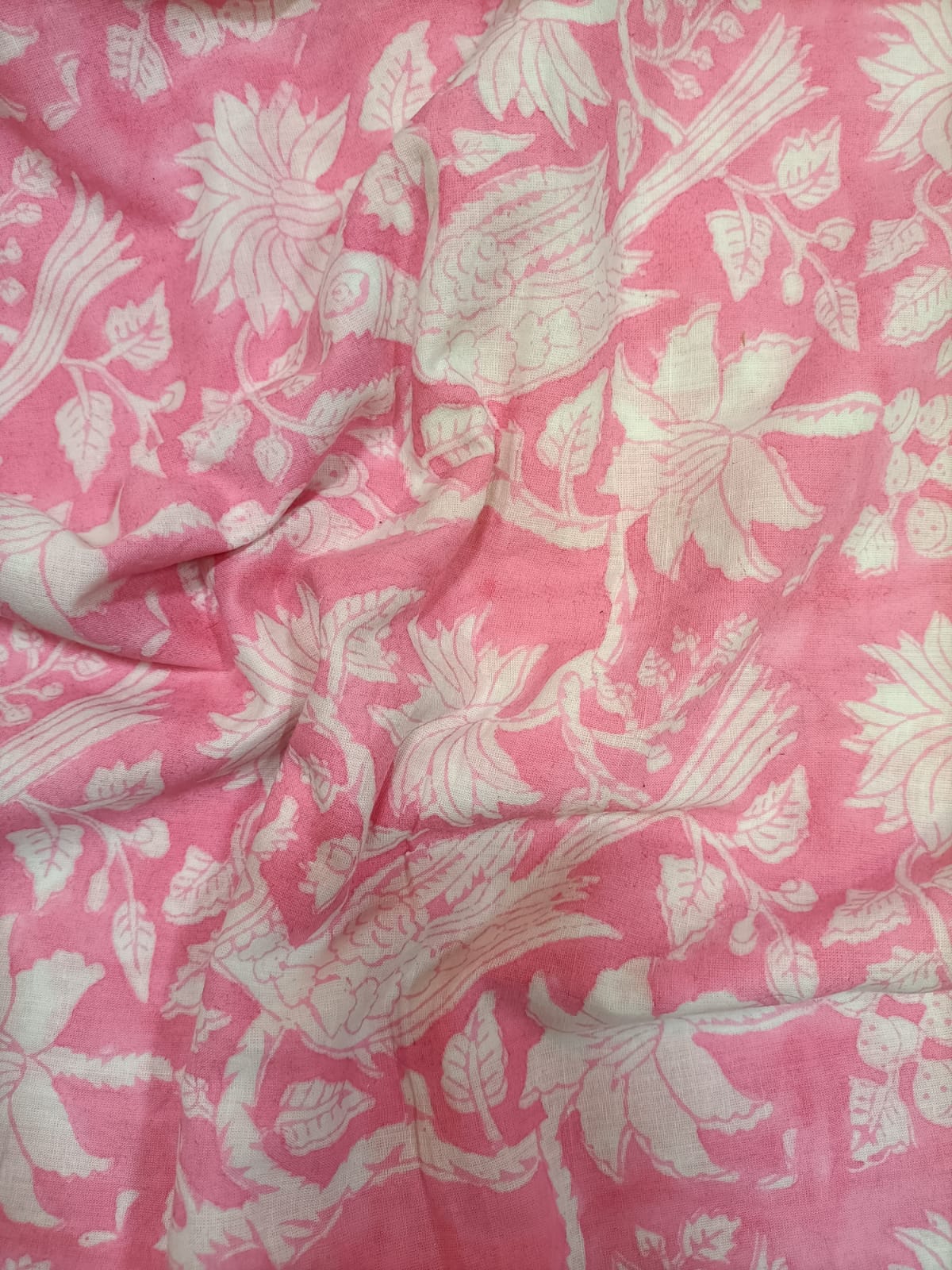 Pink Block Printed Cotton Fabric (1 mtr) - Luxurion World