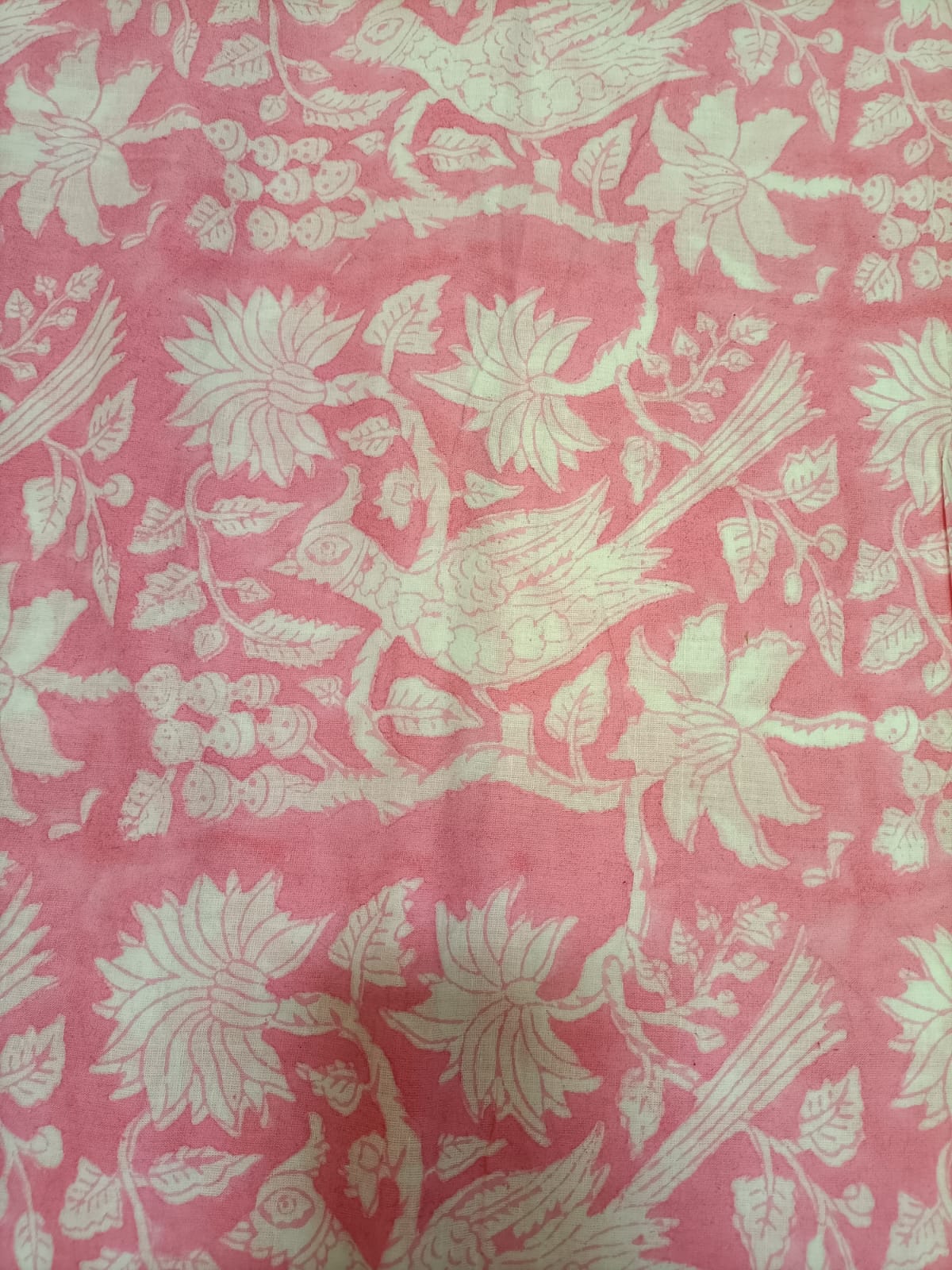 Pink Block Printed Cotton Fabric (1 mtr) - Luxurion World