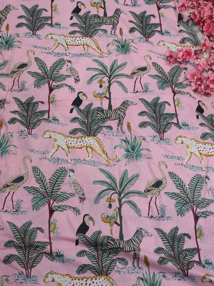 Pink Block Printed Cotton Fabric ( 1 Mtr ) - Luxurion World