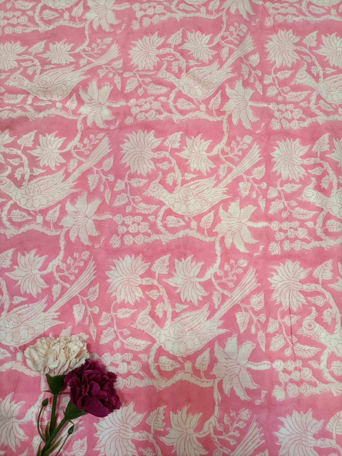 Pink Block Printed Cotton Fabric (1 mtr) - Luxurion World