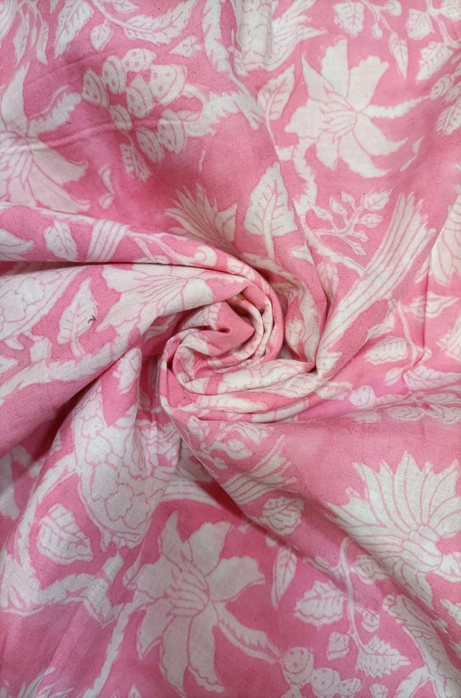 Pink Block Printed Cotton Fabric (1 mtr) - Luxurion World