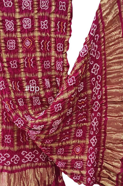 Pink Checks Bandhani Pure Gajji Silk Tissue Border Dupatta