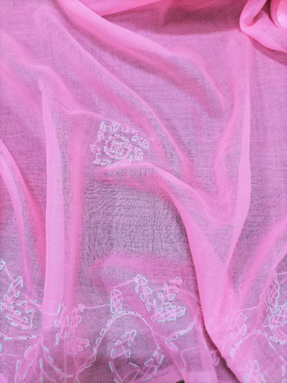 Pink Chikankari Pure Cotton Saree with Hand Painted Blouse