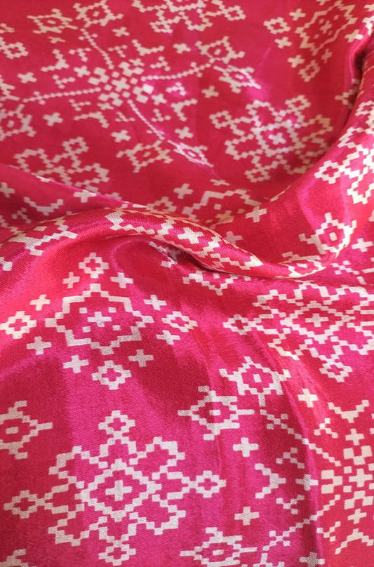 Pink Digital Printed Gajji Silk Bandhani Design Fabric ( 1 Mtr ) - Luxurion World