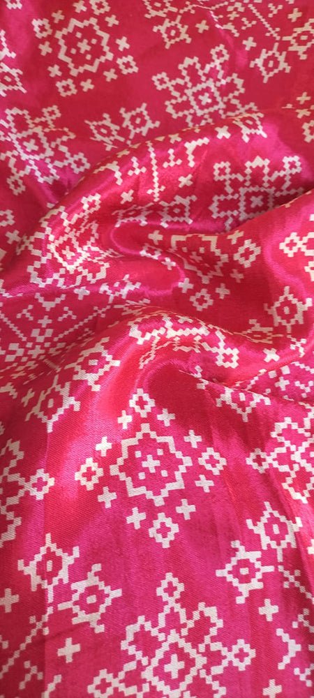 Pink Digital Printed Gajji Silk Bandhani Design Fabric ( 1 Mtr ) - Luxurion World