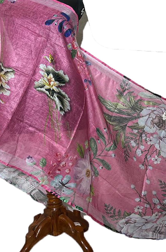 Pink Digital Printed Linen Dupatta - Luxurion World