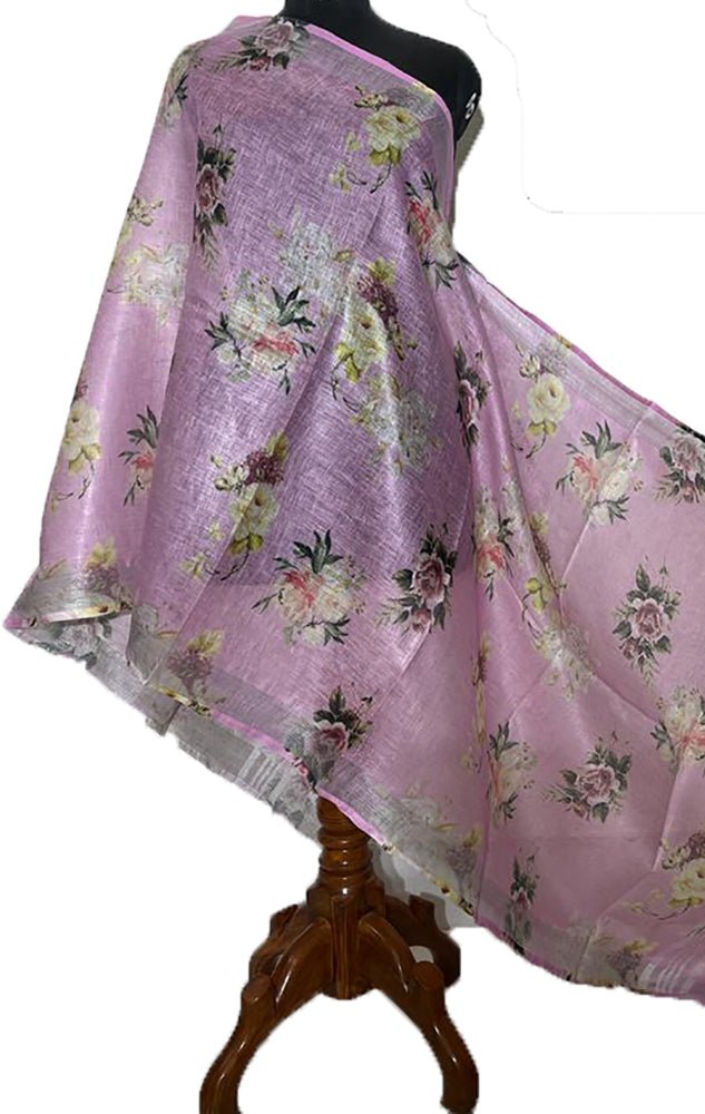 Pink Digital Printed Linen Dupatta - Luxurion World