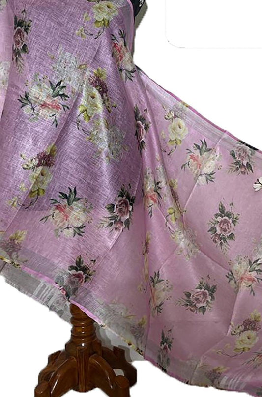 Pink Digital Printed Linen Dupatta - Luxurion World