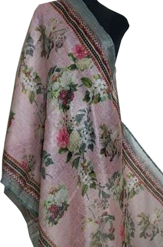 Pink Digital Printed Linen Floral Design Dupatta - Luxurion World