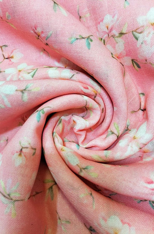 Pink Digital Printed Linen Jute Fabric (0.75 mtr) - Luxurion World