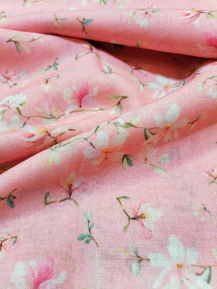 Pink Digital Printed Linen Jute Fabric (0.75 mtr) - Luxurion World