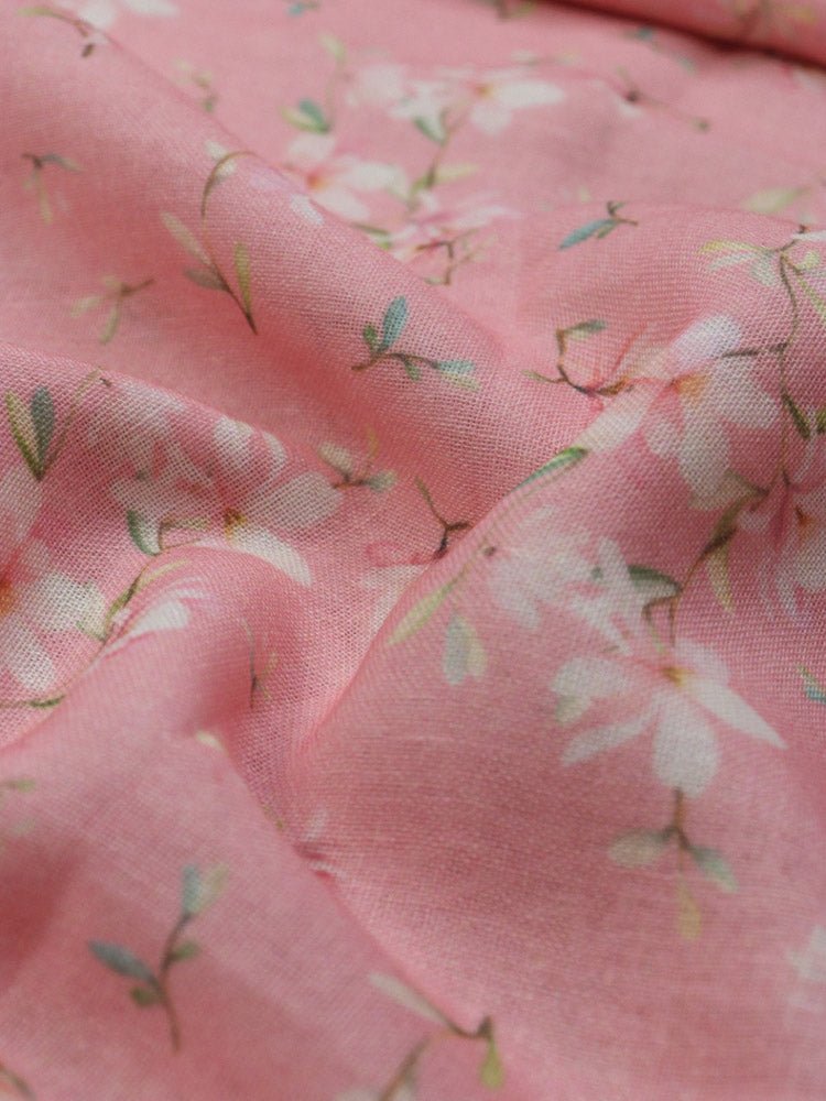 Pink Digital Printed Linen Jute Fabric (1 Mtr ) - Luxurion World