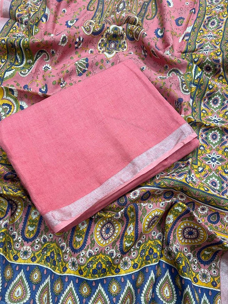 Pink Digital Printed Linen Three Piece Unstitched Suit Set - Luxurion World