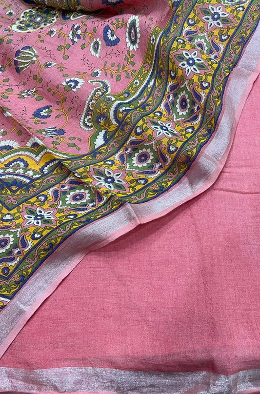Pink Digital Printed Linen Three Piece Unstitched Suit Set - Luxurion World