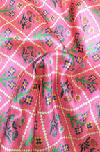 Pink Digital Printed Tussar Silk Patola Design Fabric ( 1 Mtr ) - Luxurion World