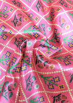 Pink Digital Printed Tussar Silk Patola Design Fabric ( 1 Mtr ) - Luxurion World