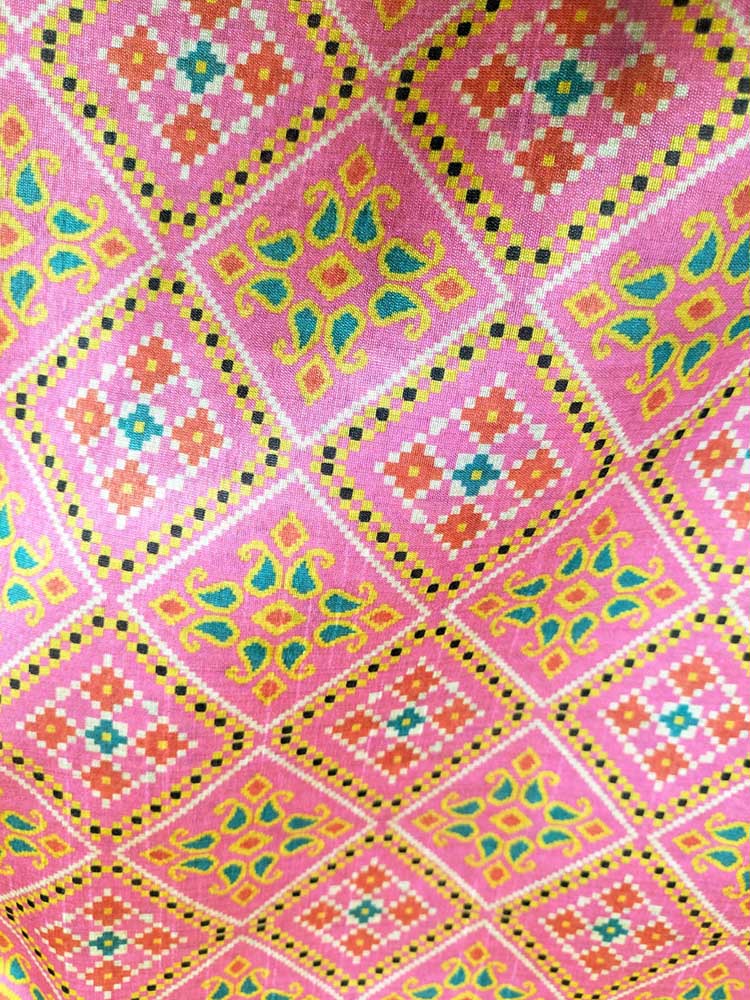 Pink Digital Printed Tussar Silk Patola Design Fabric ( 1 Mtr )