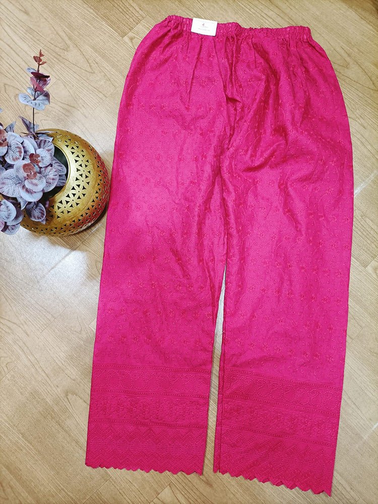 Pink Embroiderded Chikankari Cotton Stitched Pant - Luxurion World