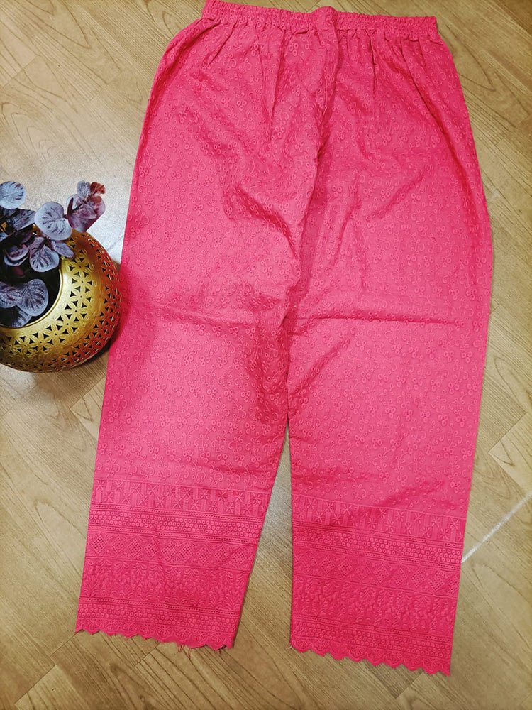 Pink Embroiderded Chikankari Cotton Stitched Pant - Luxurion World