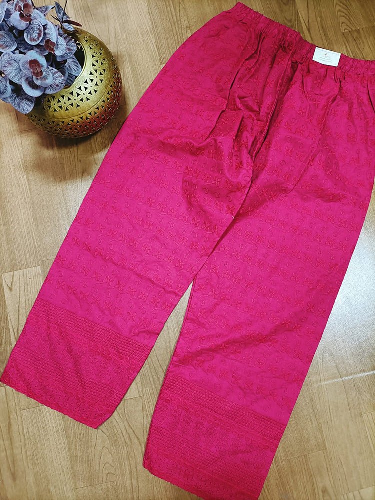 Pink Embroiderded Chikankari Cotton Stitched Pant - Luxurion World