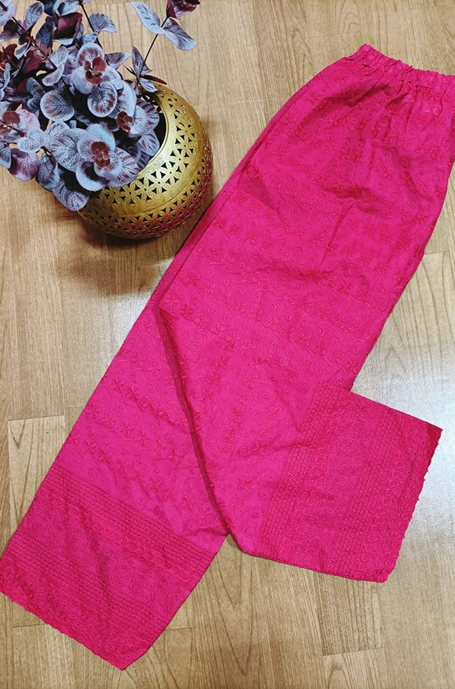 Pink Embroiderded Chikankari Cotton Stitched Pant - Luxurion World