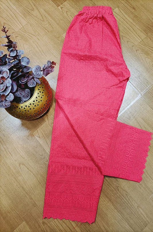Pink Embroiderded Chikankari Cotton Stitched Pant - Luxurion World