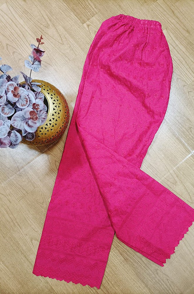 Pink Embroiderded Chikankari Cotton Stitched Pant - Luxurion World