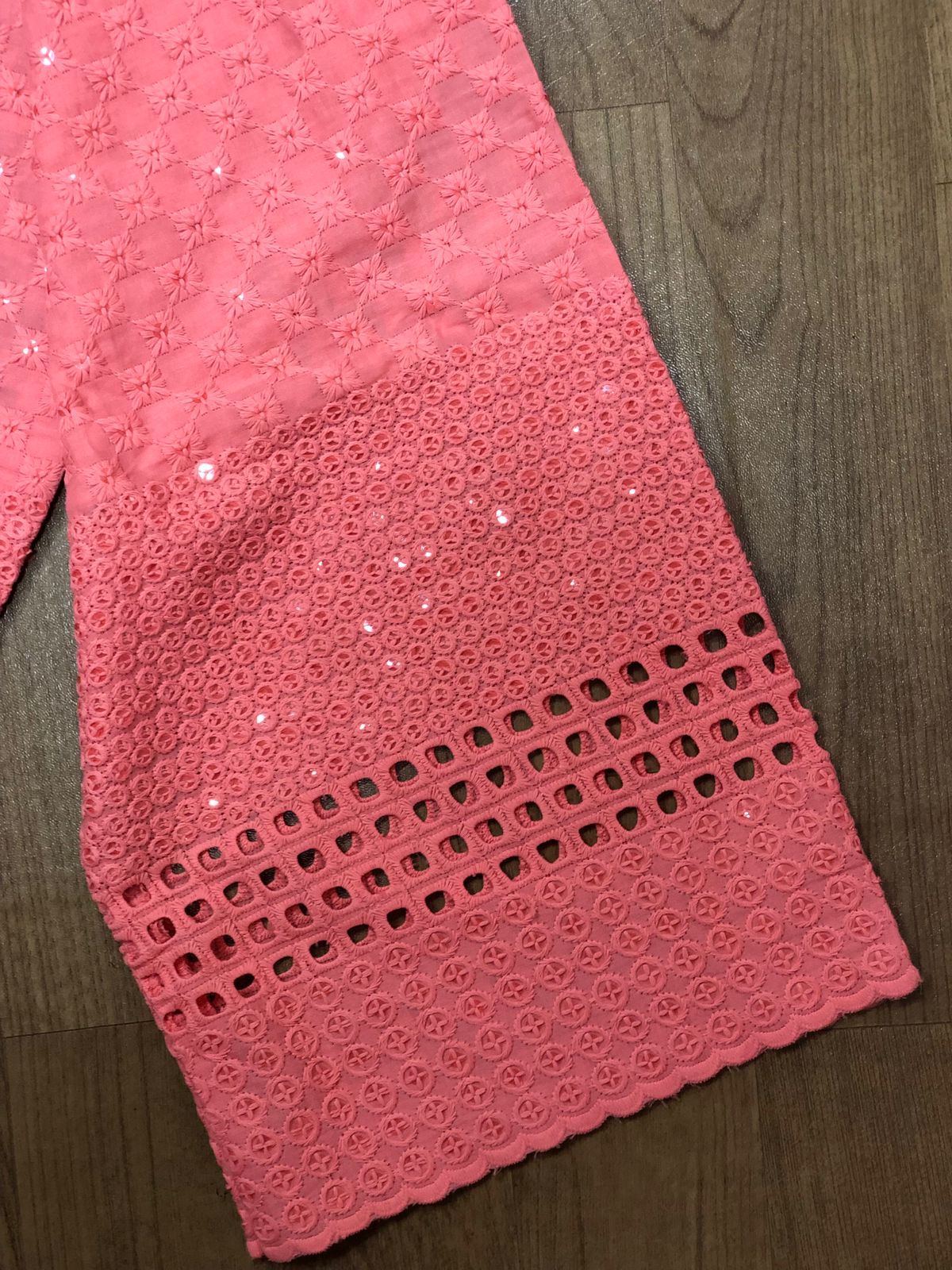 Pink Embroiderded Chikankari Cotton Stitched Sequins Work Pant - Luxurion World