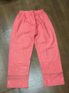 Pink Embroiderded Chikankari Cotton Stitched Sequins Work Pant - Luxurion World
