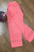 Pink Embroiderded Chikankari Cotton Stitched Sequins Work Pant - Luxurion World