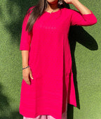 Pink Embroidered Chikankari Cotton Stitched Kurti - Luxurion World
