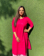 Pink Embroidered Chikankari Cotton Stitched Kurti - Luxurion World