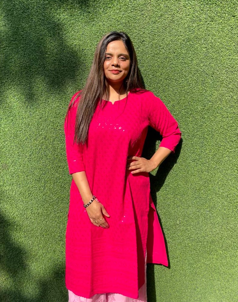 Pink Embroidered Chikankari Cotton Stitched Kurti - Luxurion World