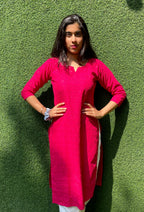 Pink Embroidered Chikankari Cotton Stitched Kurti - Luxurion World