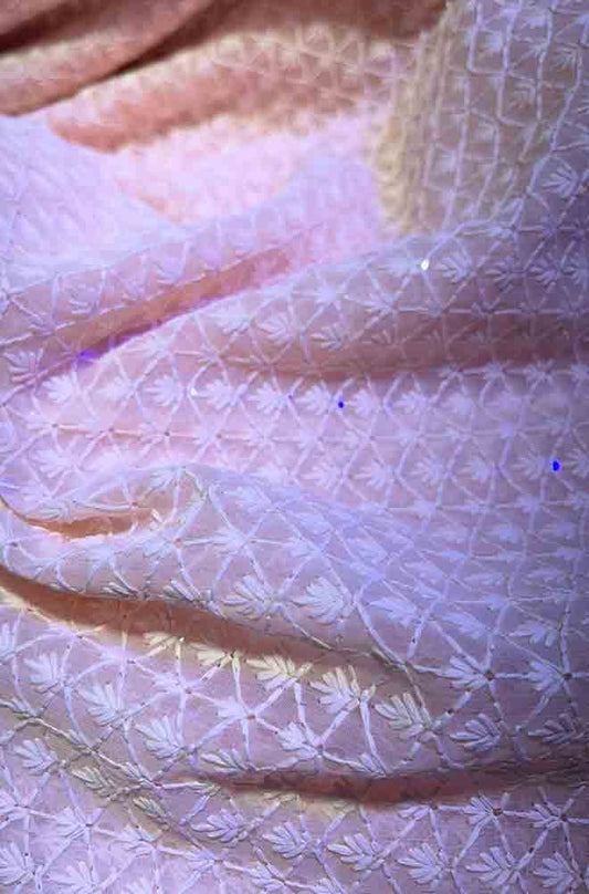 Pink Embroidered Chikankari Georgette Fabric ( 1 Mtr ) - Luxurion World