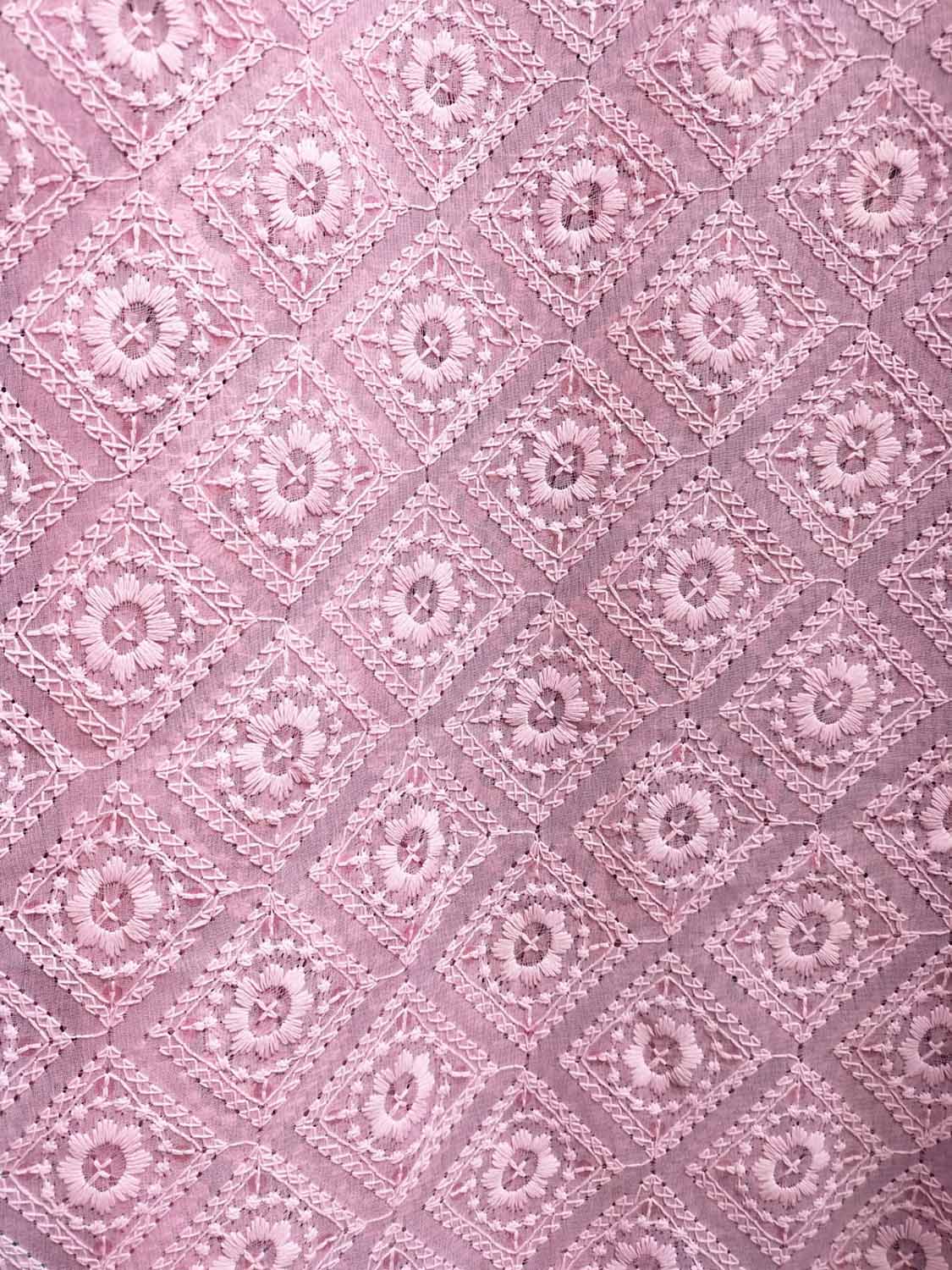 Pink Embroidered Chikankari Georgette Sequins Work Fabric ( 1 Mtr ) - Luxurion World