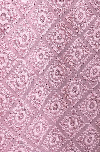 Pink Embroidered Chikankari Georgette Sequins Work Fabric ( 1 Mtr ) - Luxurion World