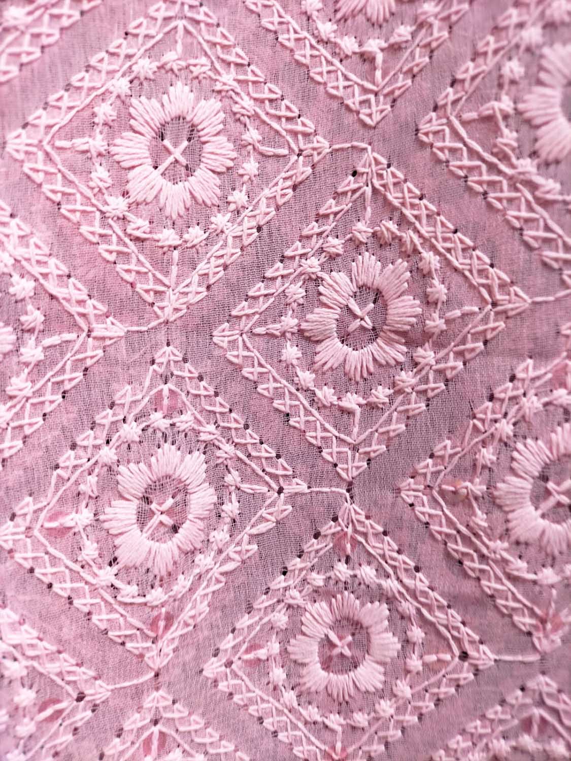 Pink Embroidered Chikankari Georgette Sequins Work Fabric ( 1 Mtr ) - Luxurion World
