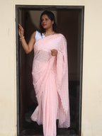 Pink Embroidered Chikankari Georgette Sequins Work Saree - Luxurion World