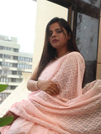 Pink Embroidered Chikankari Georgette Sequins Work Saree - Luxurion World
