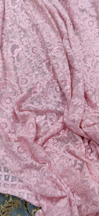 Pink Embroidered Chikankari With Parsi Gara Work Pure Georgette Dupatta - Luxurion World