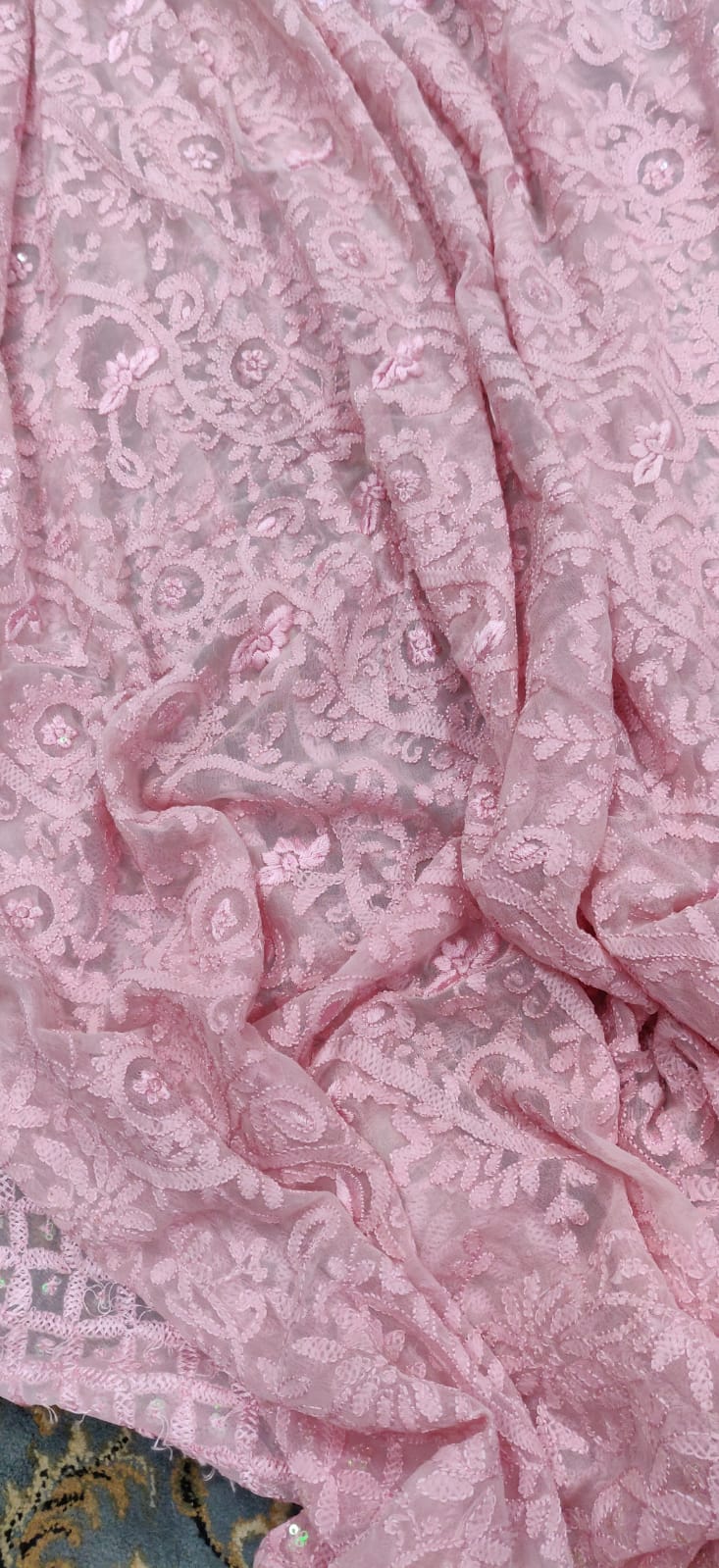 Pink Embroidered Chikankari With Parsi Gara Work Pure Georgette Dupatta - Luxurion World