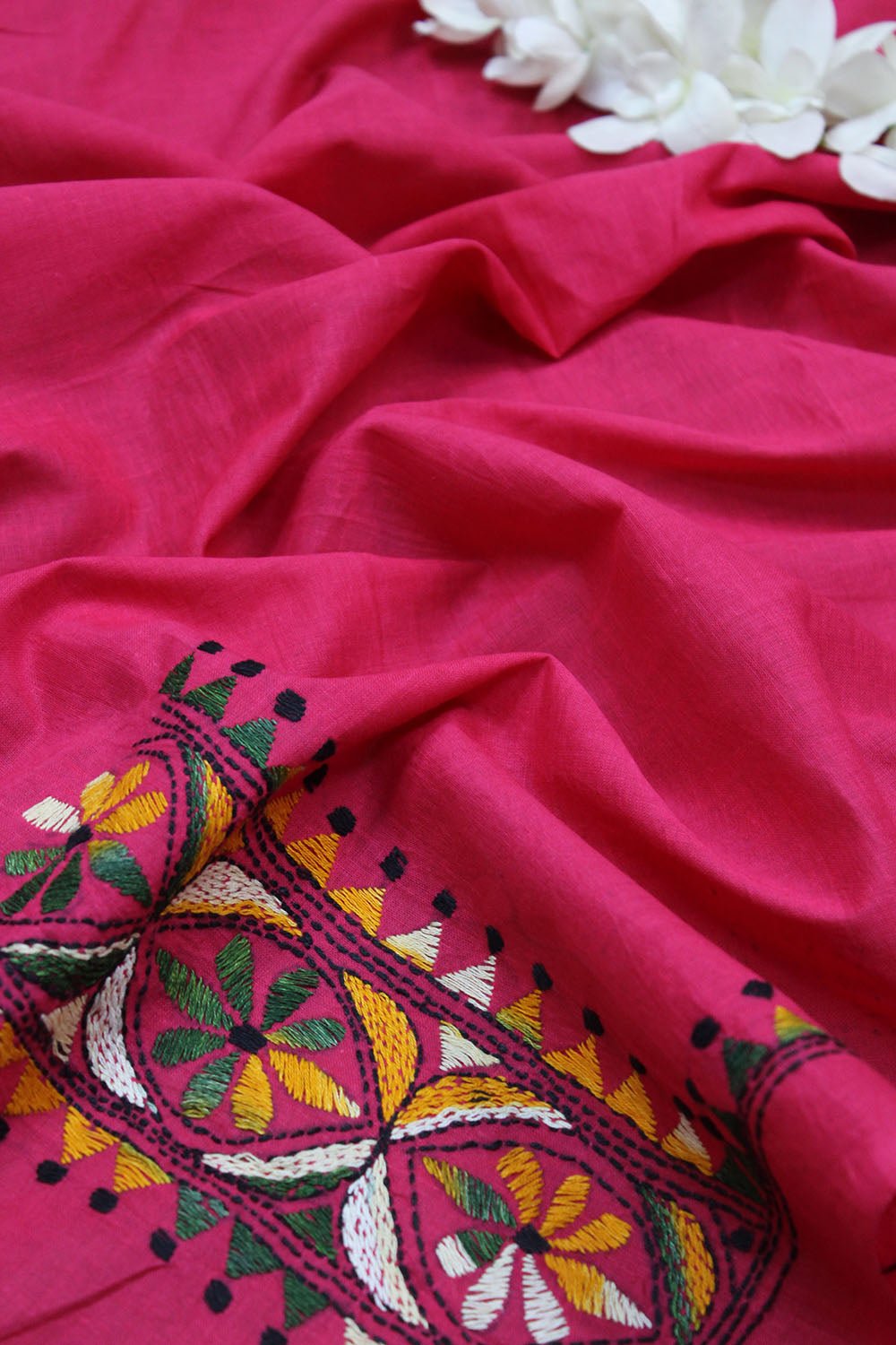 Pink Embroidered Kantha Cotton Blouse Piece Fabric ( 1 Mtr ) - Luxurion World