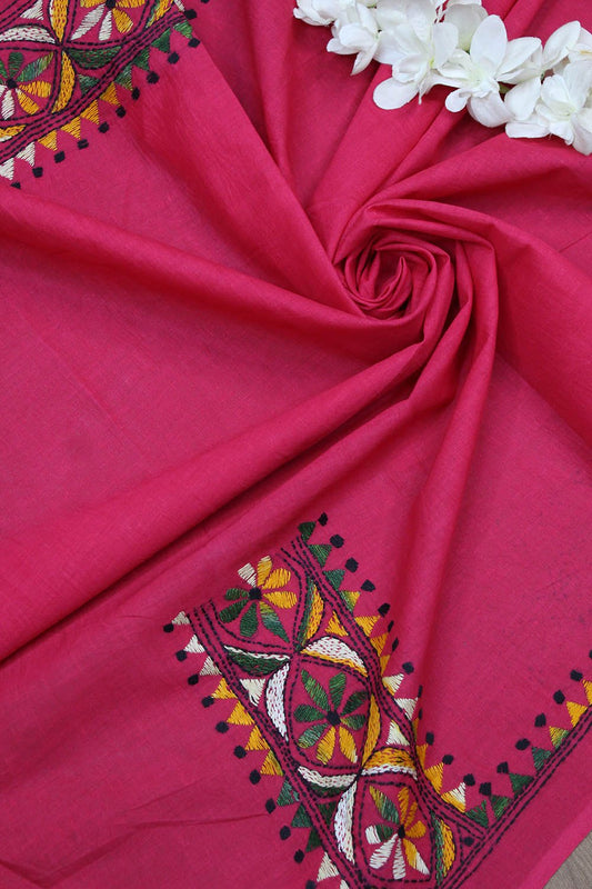 Pink Embroidered Kantha Cotton Blouse Piece Fabric ( 1 Mtr ) - Luxurion World
