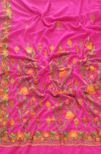 Pink Embroidered Kashmiri Aari Work Georgette Flower Design Saree - Luxurion World