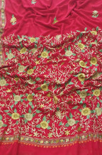 Pink Embroidered Kashmiri Aari Work Georgette Saree - Luxurion World