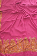 Pink Embroidered Kashmiri Sozni Work Crepe Flower Design Saree - Luxurion World