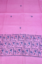 Pink Embroidered Kashmiri Sozni Work Pure Silk Saree - Luxurion World