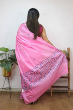 Pink Embroidered Kashmiri Sozni Work Pure Silk Saree - Luxurion World