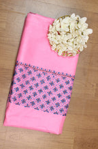 Pink Embroidered Kashmiri Sozni Work Pure Silk Saree - Luxurion World
